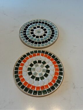 Vintage Midcentury Mosaic Tile Art Dishes/Trivets Set of 2